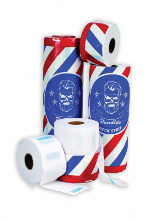 Pentru Barber Shopuri - SET Guler frizerie de unica folosinta, din hartie reciclata, Bandido, 5 role a cate 100 bucati
