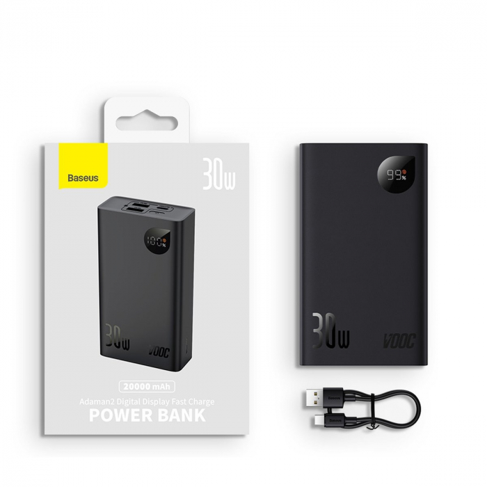 Baseus Adaman2 powerbank with digital display 20000mAh 30W 2 x USB / 1x USB Type C Power Delivery Quick Charge SCP, Oppo Super VOOC black (PPAD050101) [14]