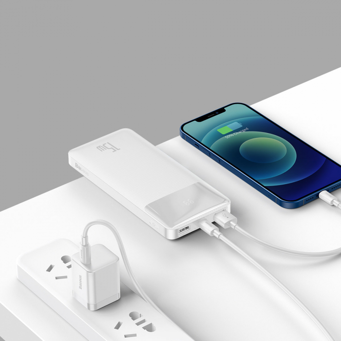 Baseus Bipow powerbank with display 10000mAh 15W white (Overseas Edition) + USB-A - Micro USB 0.25m cable white (PPBD050002) [5]