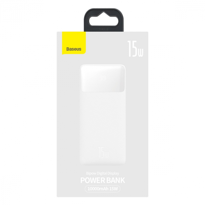 Baseus Bipow powerbank with display 10000mAh 15W white (Overseas Edition) + USB-A - Micro USB 0.25m cable white (PPBD050002) [6]
