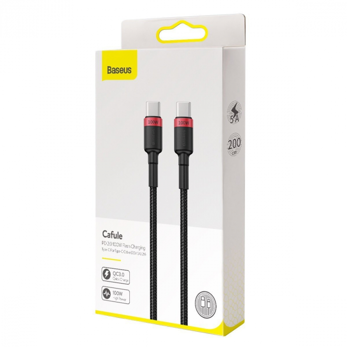 Baseus Cafule PD2.0 100W de încărcare blitz USB pentru cablu tip C (20V 5A)2m roșu+negru [7]