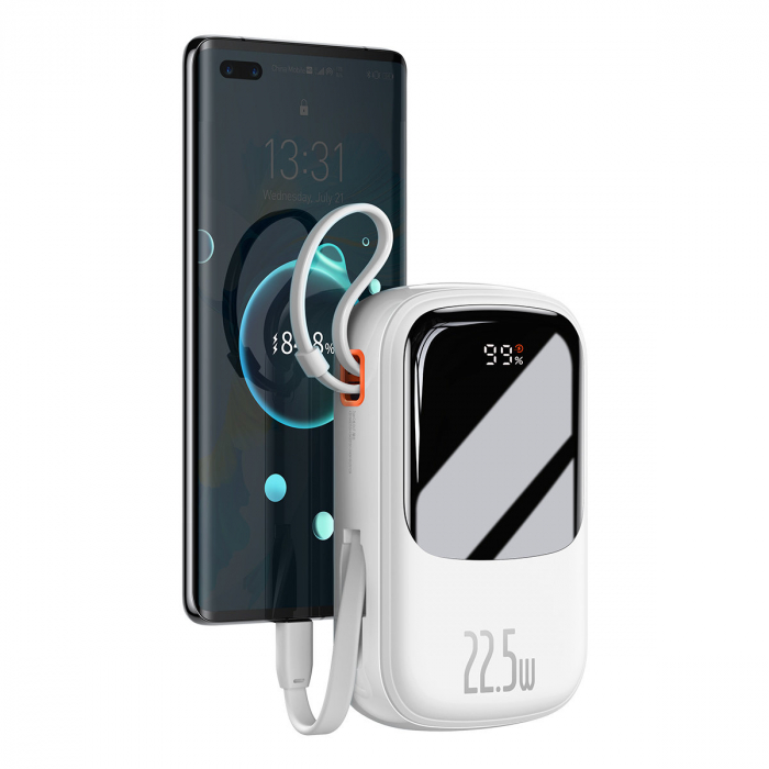 Baseus Qpow Digital Display powerbank with fast charging 20000mAh 22.5W QC/PD/SCP/FCP with built-in USB-C cable white [4]