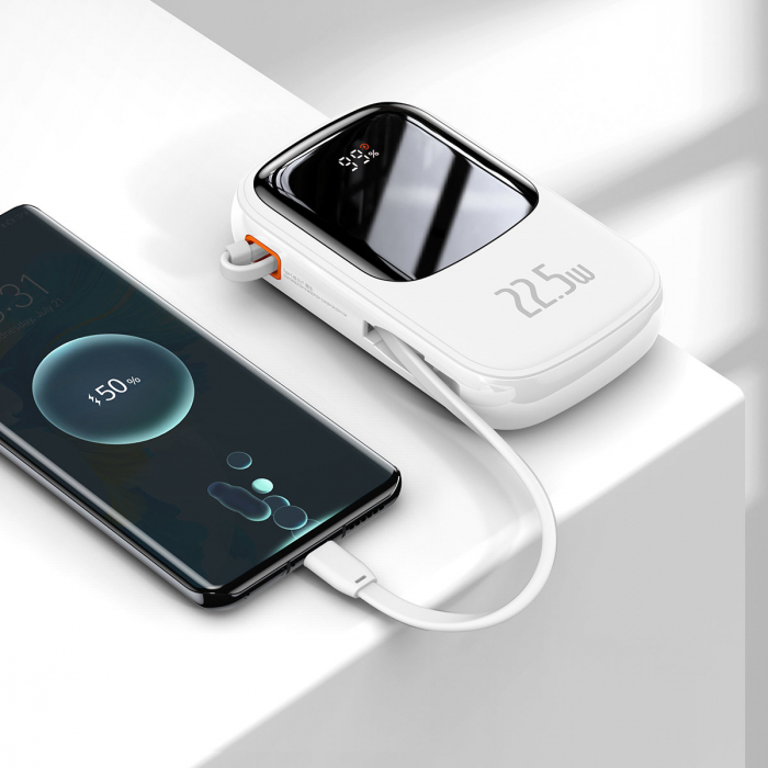 Baseus Qpow Digital Display powerbank with fast charging 20000mAh 22.5W QC/PD/SCP/FCP with built-in USB-C cable white [8]