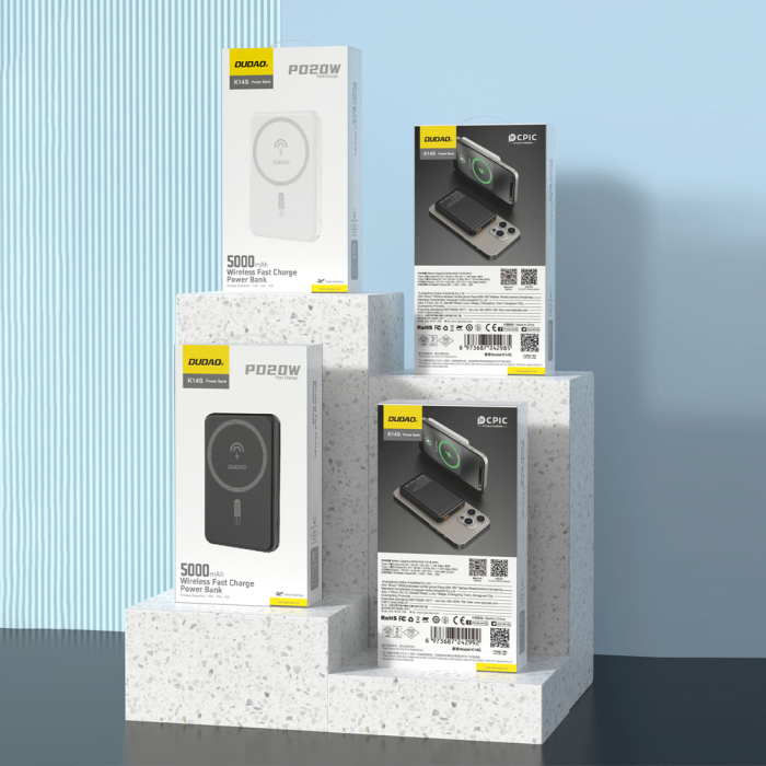 Baterie externă Dudao K14S 5000mAh – Wireless MagSafe, USB-C 20W, Încărcare Rapidă, Negru [4]