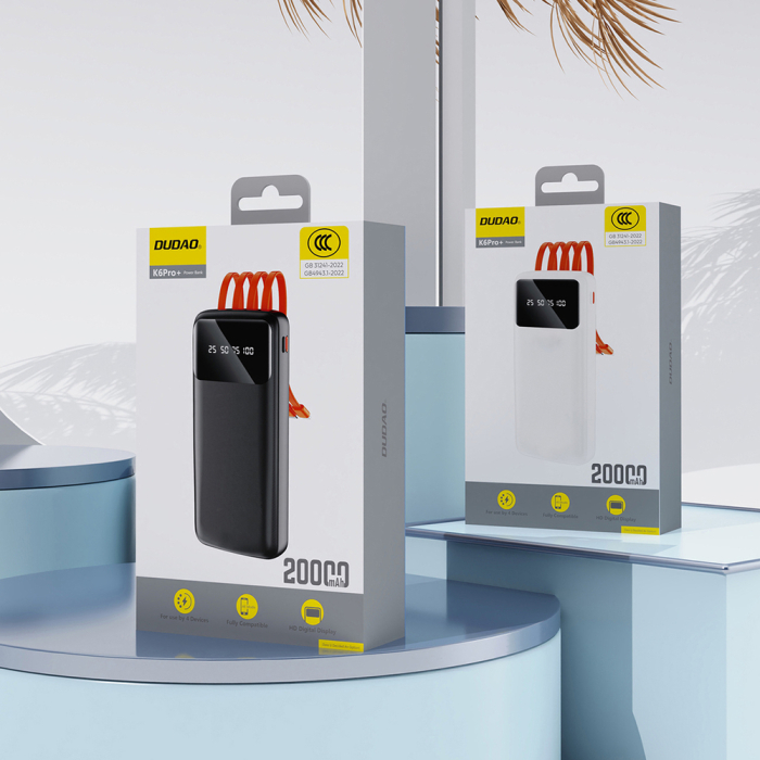 Baterie externă Dudao K6Pro 10000mAh – Cabluri Încorporate USB/USB-C/Lightning, Încărcare Rapidă, Negru [5]