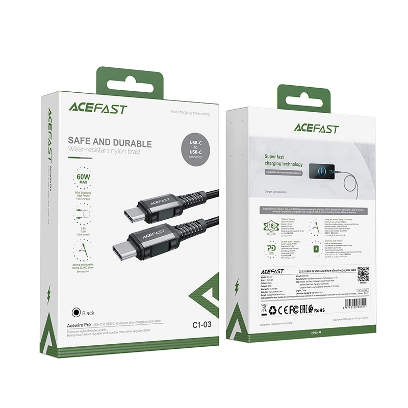 Cablu de date Acefast C1-03 USB-C - USB-C PD QC 60W 3A 480Mb/s 1.2m - negru [5]