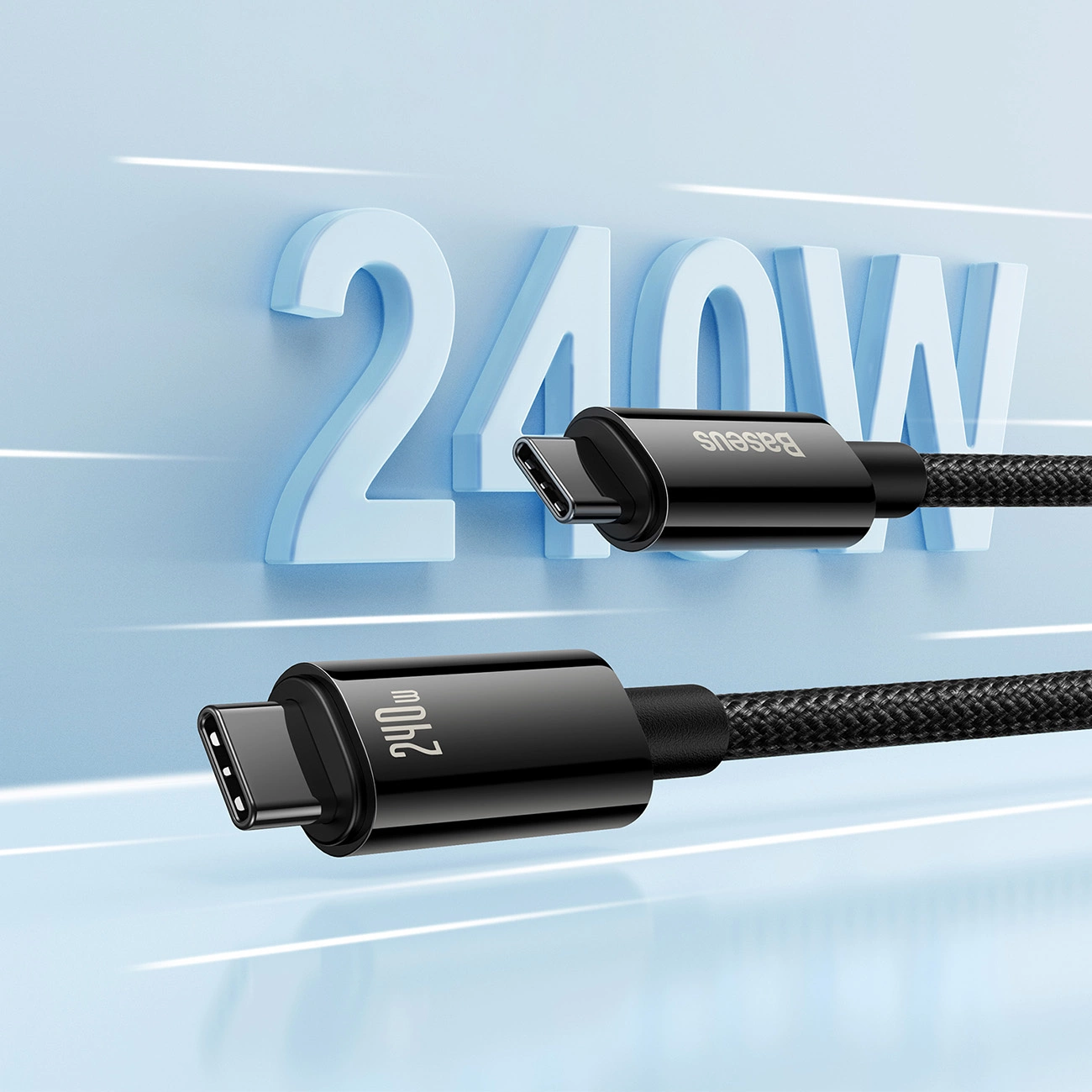 Cablu de date Baseus CAWJ040001 USB-C - USB-C  240W 480Mb/s 1m - negru și gri [8]