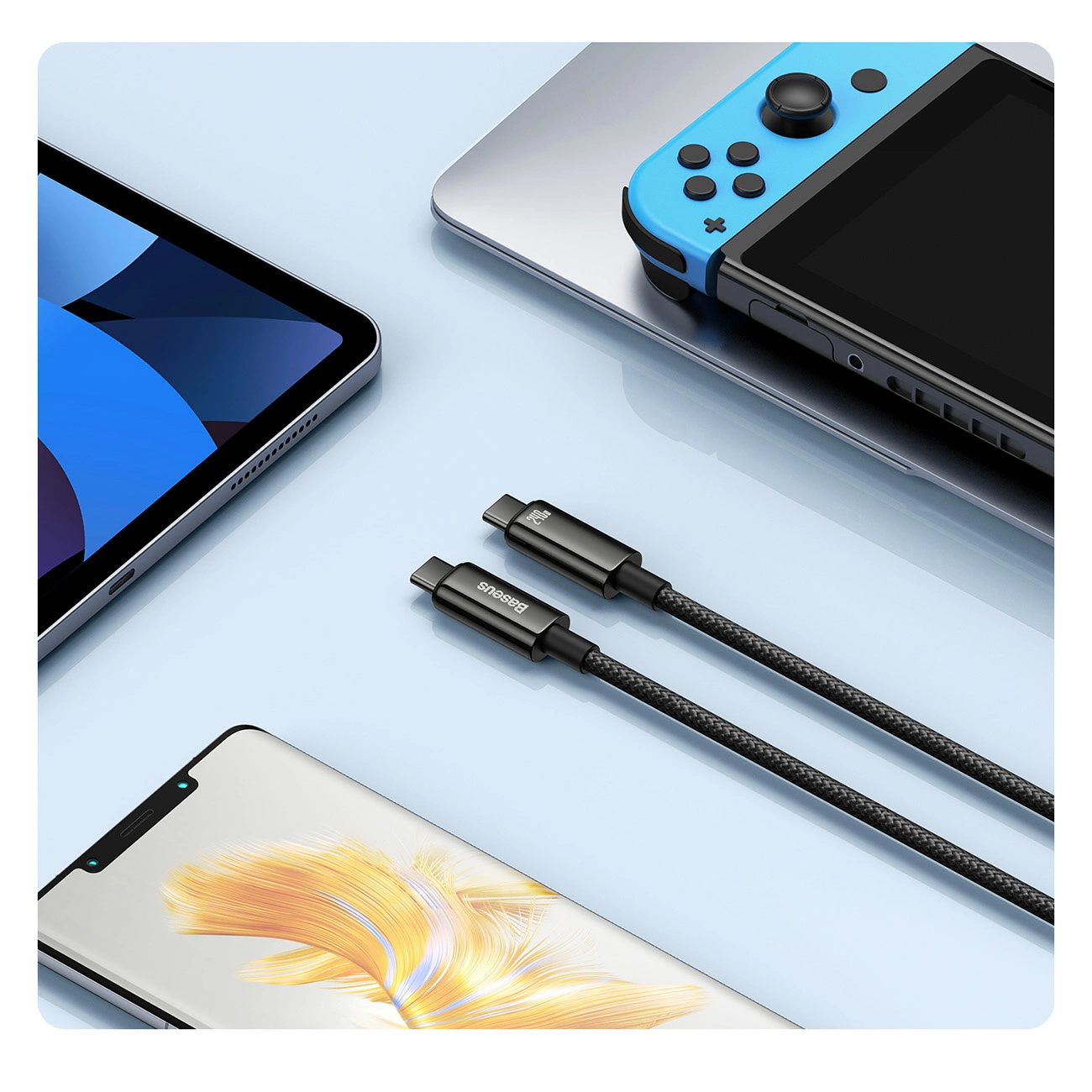 Cablu de date Baseus CAWJ040001 USB-C - USB-C  240W 480Mb/s 1m - negru și gri [4]