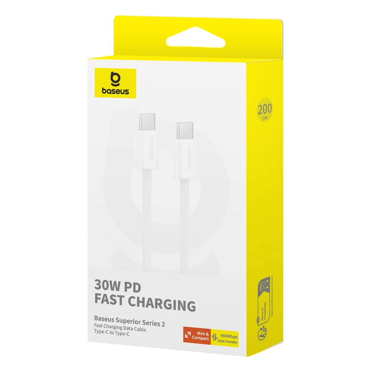 Cablu de date Baseus Superior Series ll USB-C - USB-C 30W 480Mb/s 2m - alb [5]
