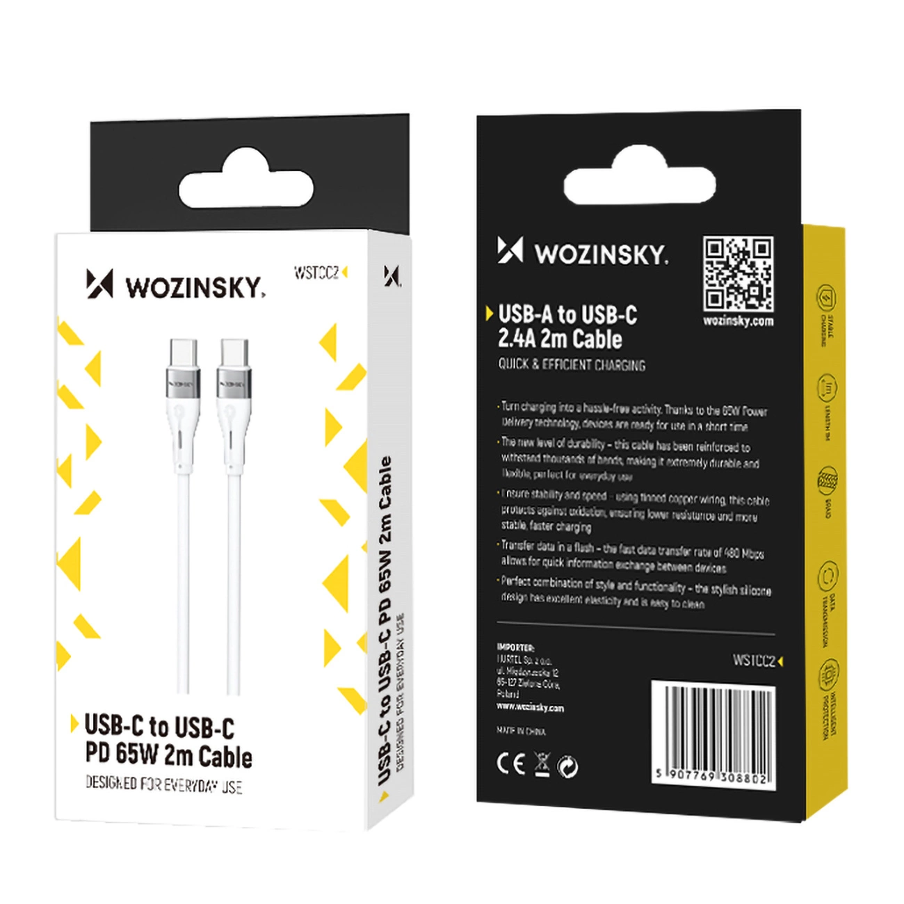 Cablu de date Wozinsky WSTCC2 USB-C / USB-C PD 65W  2 m - alb [4]