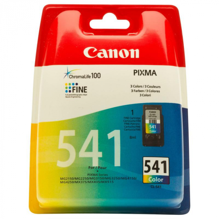 Cartus cerneala Canon CL-541, color, capacitate 8ml / 180 pagini, pentru Canon Pixma MG2150, Pixma MG2250, Pixma MG3150, Pixma MG3250, Pixma MG3550, Pixma MG4150, Pixma MG4250, Pixma MX375, Pixma MX395, Pixma MX435, Pixma MX455, Pixma MX475, Pixma MX515, Pixma MX525, Pixma MX535. [1]