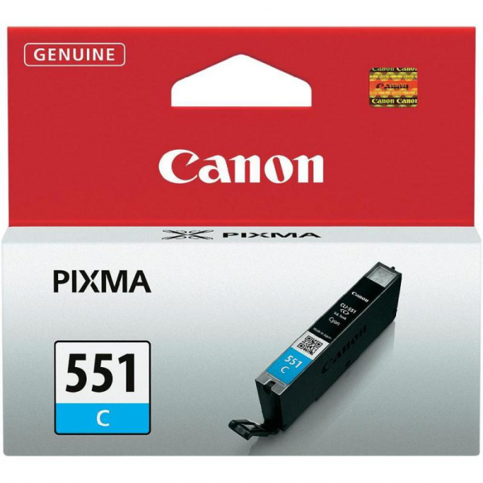 Cartus cerneala Canon CLI-551C, cyan, capacitate 7ml, pentru Canon Pixma IP7250, Pixma IP8750, Pixma IX6850, Pixma MG5450, Pixma MG5550, Pixma MG6350, Pixma MG6450, Pixma MG7150, Pixma MX925. [1]