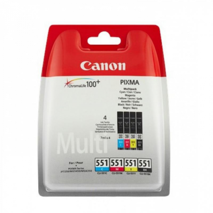 Cartus cerneala Canon CLI-551MULTI, multipack (cyan,magenta,yellow ,black), pentru Canon Pixma IP7250, Pixma IP8750, Pixma IX6850, Pixma MG5450, Pixma MG5550, Pixma MG6350, Pixma MG6450, Pixma MG7150, Pixma MX925. [1]