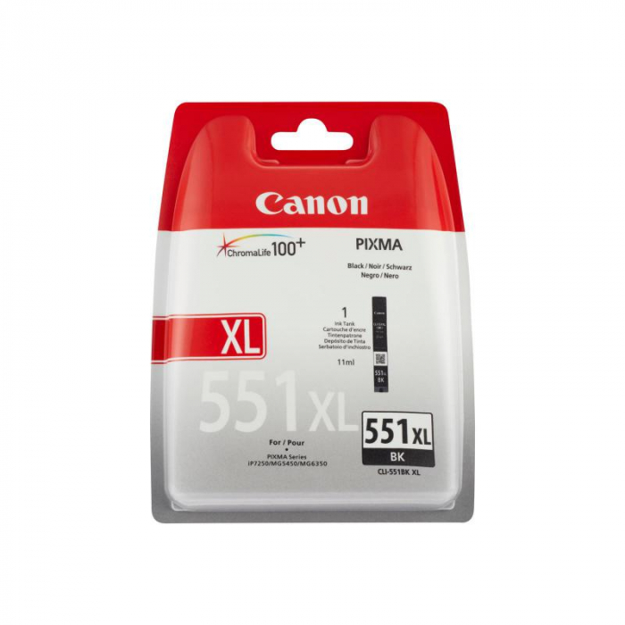 Cartus cerneala Canon CLI-551XL, black, capacitate 11ml, pentru Canon Pixma IP7250, Pixma IP8750, Pixma IX6850, Pixma MG5450, Pixma MG5550, Pixma MG6350, Pixma MG6450, Pixma MG7150, Pixma MX925. [1]