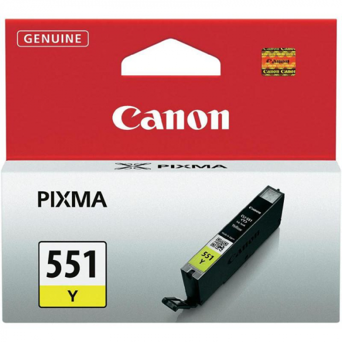 Cartus cerneala Canon CLI-551Y, yellow, capacitate 7ml, pentru Canon Pixma IP7250, Pixma IP8750, Pixma IX6850, Pixma MG5450, Pixma MG5550, Pixma MG6350, Pixma MG6450, Pixma MG7150, Pixma MX925. [1]