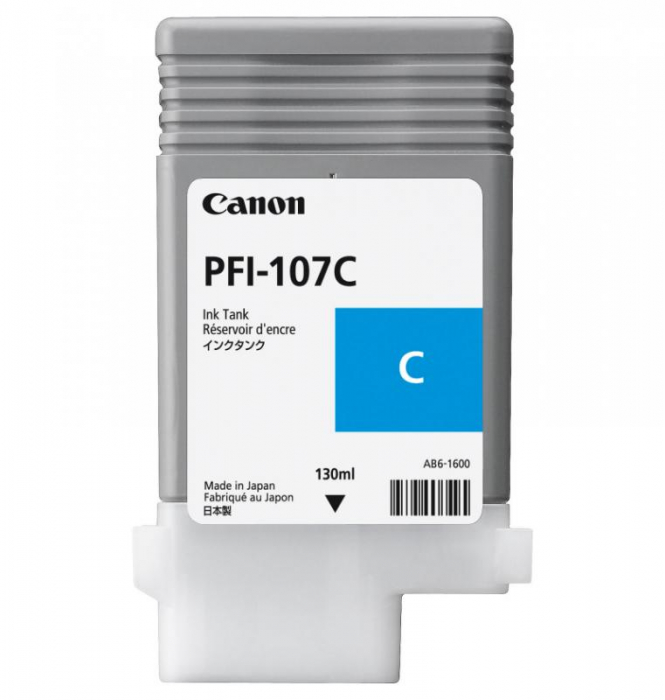 Cartus cerneala Canon PFI-107C, cyan, capacitate 130ml, pentru Canon iPF680/685, iPF780/785, iPF670/770 [1]