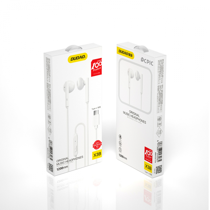 Căști cu fir Dudao USB tip C 1,2 m alb (X3B-W) [3]