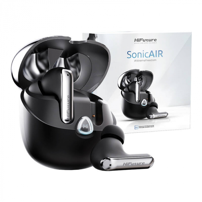 Căști wireless TWS HiFuture Sonic Air, Bluetooth 5.3, autonomie 35h, anulare zgomot, sunet clar, microfon, negru [2]