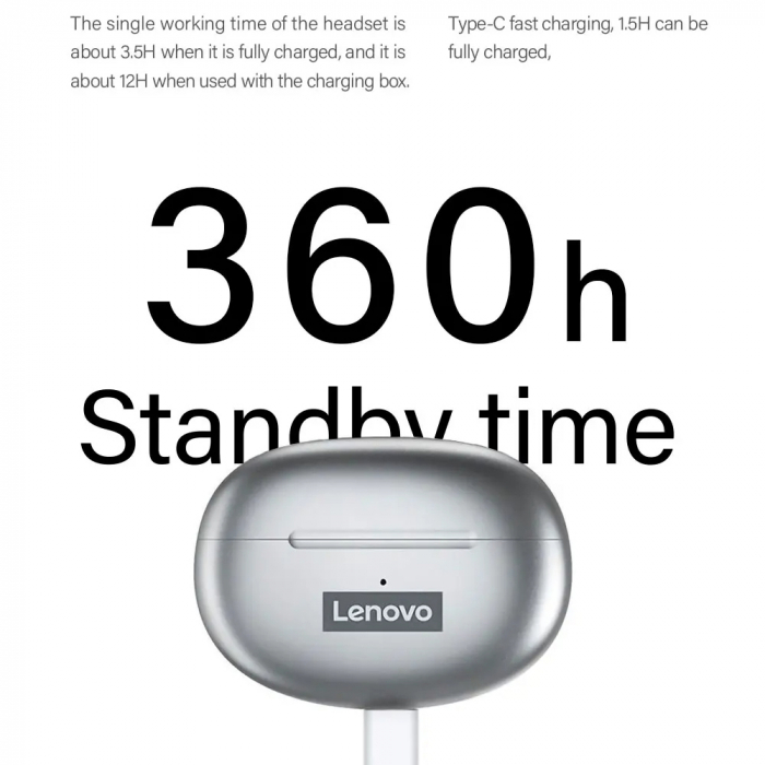 Căști wireless ThinkPlus (LP5) - True Wireless Stereo, Bluetooth V5.2, Reducere zgomot - Gri [3]