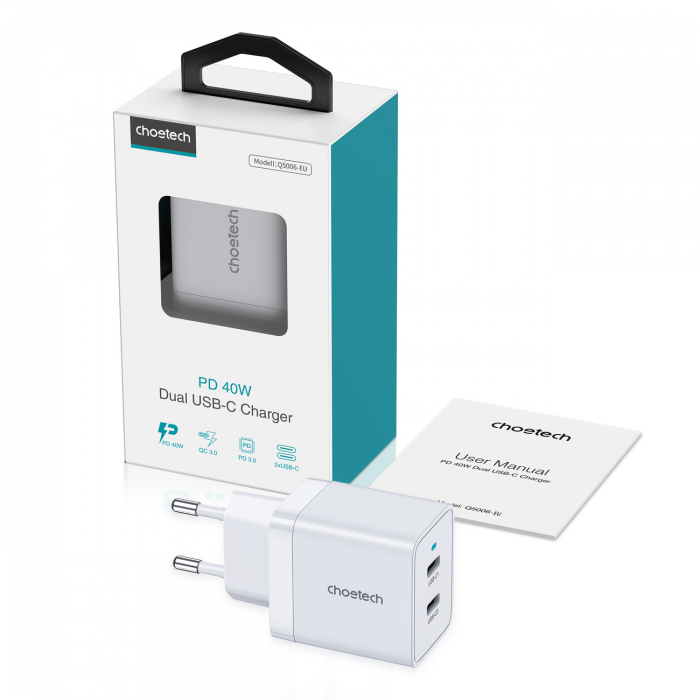 Choetech 2xUSB-C PD 40W charger white (Q5006-EU) [5]