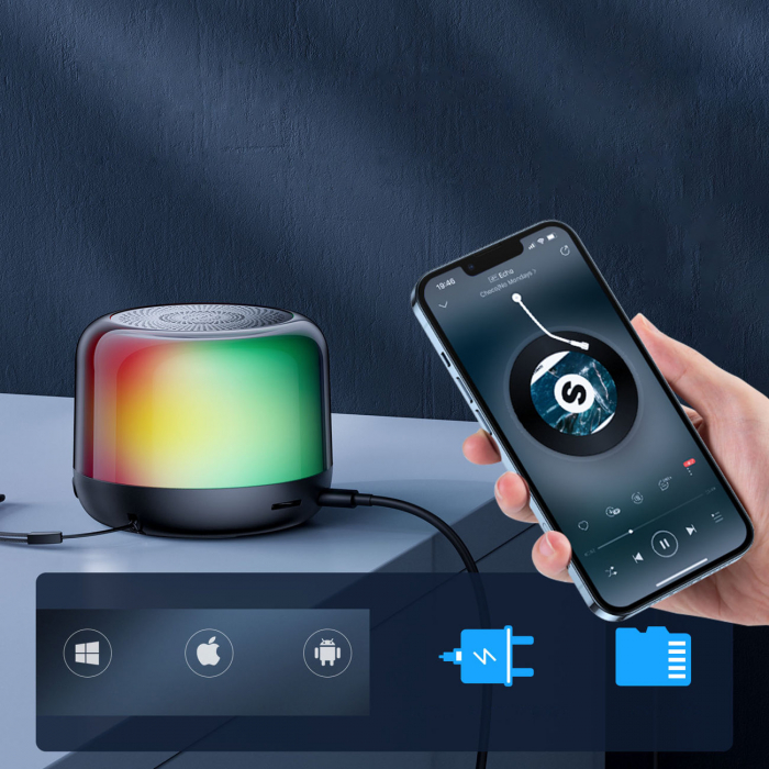Difuzor wireless Joyroom Bluetooth 5.1 RGB negru (JR-ML03) [6]