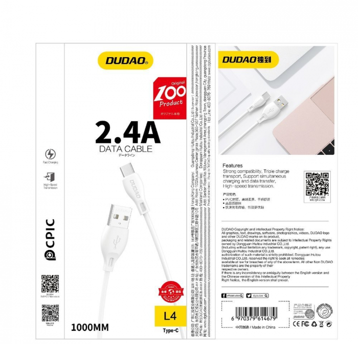 Dudao cable USB / Lightning cable 2.4A 1m white (L4L 1m white) [4]