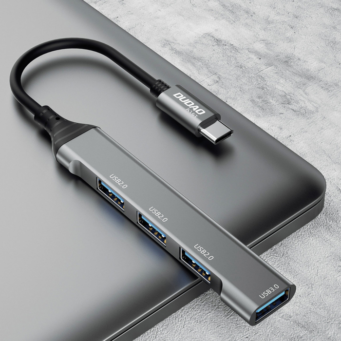 Dudao HUB 4in1 USB-C - 4x USB-A (3 x USB2.0 / USB3.0) 6.3cm black (A16T) [2]
