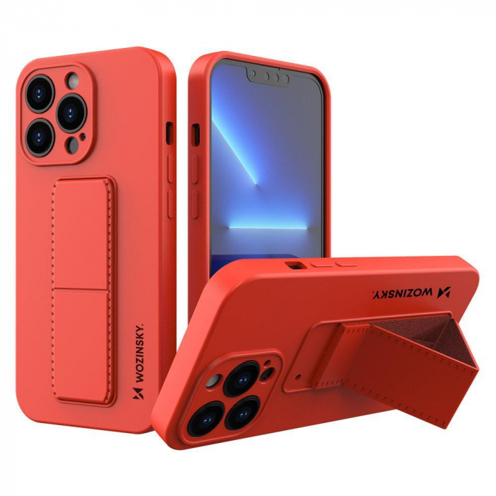 Husă Kickstand Case din silicon cu suport pentru iPhone 13 mini roșu [1]
