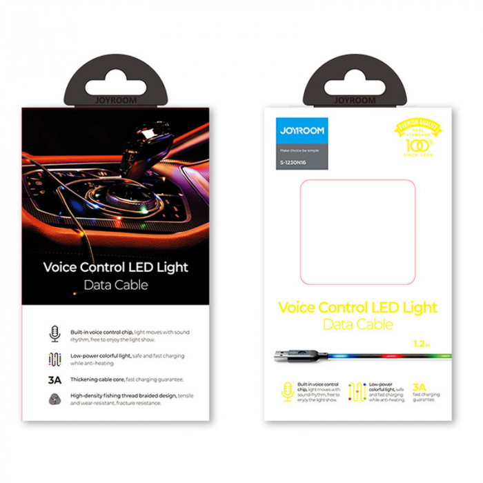 Cablu de date durabil Joyroom Cablu USB - Lightning cu iluminare de fundal LED 2,4A 1,2m gri (S-1230N16) [4]