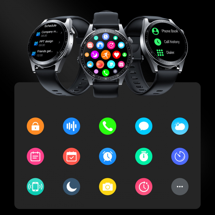 Smartwatch cu functie de preluare apel Joyroom FC2 IP68 Black (JR-FC2) + curea de piele cadou in pachet [7]