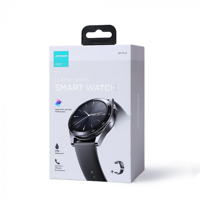 Smartwatch cu functie de preluare apel Joyroom FC2 IP68 Black (JR-FC2) + curea de piele cadou in pachet [10]