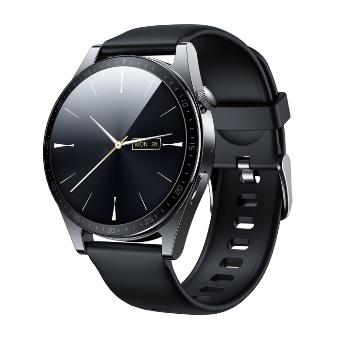 Smartwatch cu functie de preluare apel Joyroom FC2 IP68 Black (JR-FC2) + curea de piele cadou in pachet [2]