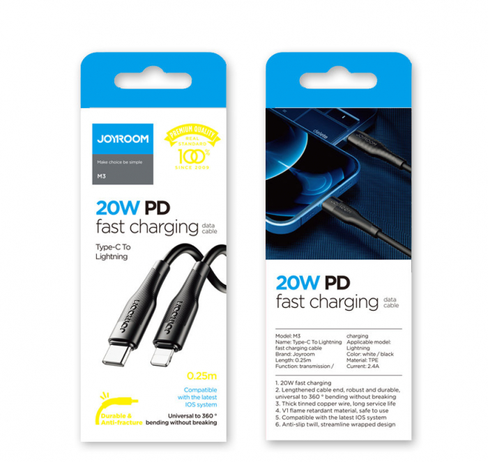 Joyroom USB Type C - Lightning cable Power Delivery 20W 2.4A 0.25m black (S-02524M3 Black) [2]