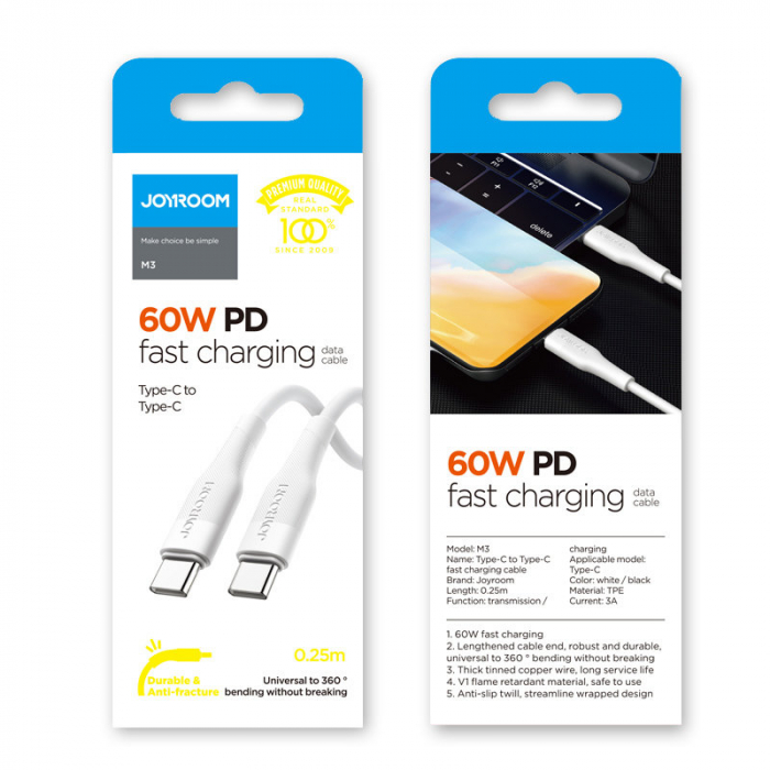 Joyroom USB Type C - USB Type C cable Power Delivery 60W 3A 0.25m black (S-02530M3 Black) [3]