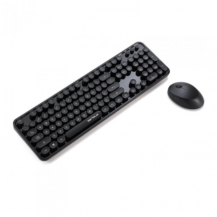 Kit tastatura + mouse Serioux Retro dark 9900BK, wireless 2.4GHz, US layout, multimedia, mouse optic 800-1600dpi, USB, nano receiver, negru [1]