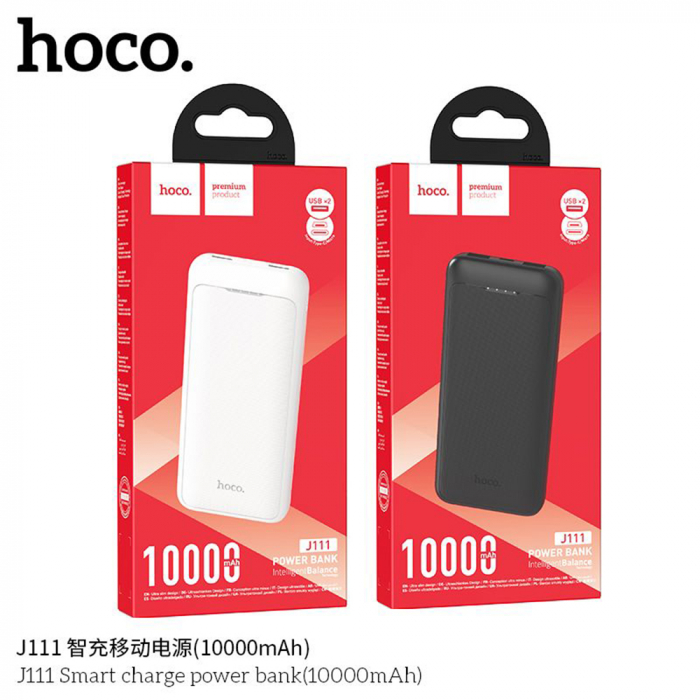PowerBank HOCO Smart (J111) - 2x USB, Type-C, cu LED pentru verificarea bateriei, 2A, 10000mAh - Alb [3]