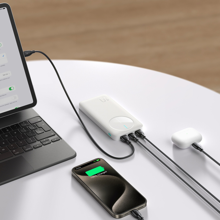Powerbank Joyroom JR-PBF12 10000mAh – Încărcare Rapidă 2.4A, 2x USB-A, USB-C, Design Subțire, Alb [8]