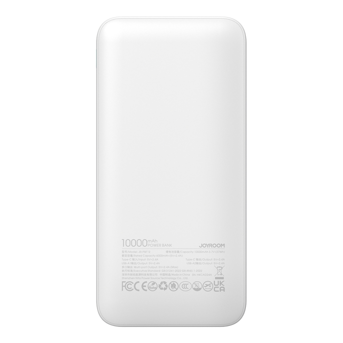 Powerbank Joyroom JR-PBF12 10000mAh – Încărcare Rapidă 2.4A, 2x USB-A, USB-C, Design Subțire, Alb [3]