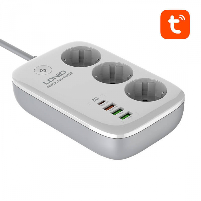 Prelungitor Smart Wi-Fi LDNIO SEW3452, Control prin Tuya, 3 Prize + 4 USB, Compatibil Alexa & Google Home – Alb [4]