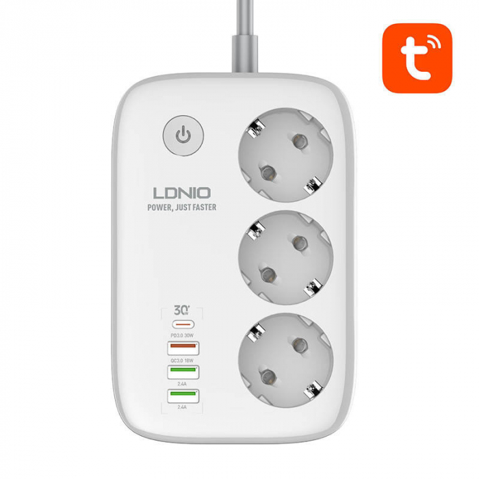 Prelungitor Smart Wi-Fi LDNIO SEW3452, Control prin Tuya, 3 Prize + 4 USB, Compatibil Alexa & Google Home – Alb [3]