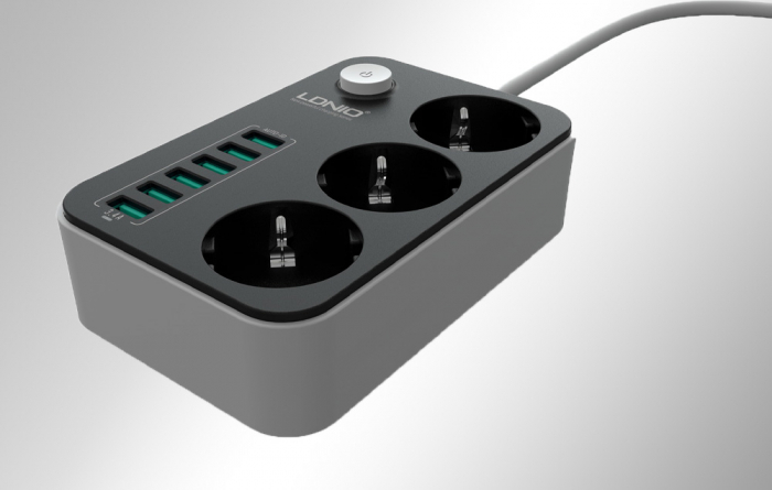 Priză multiplă cu 3 prize AC, 6x USB, LDNIO SE3631, 1,6 m (negru) [10]