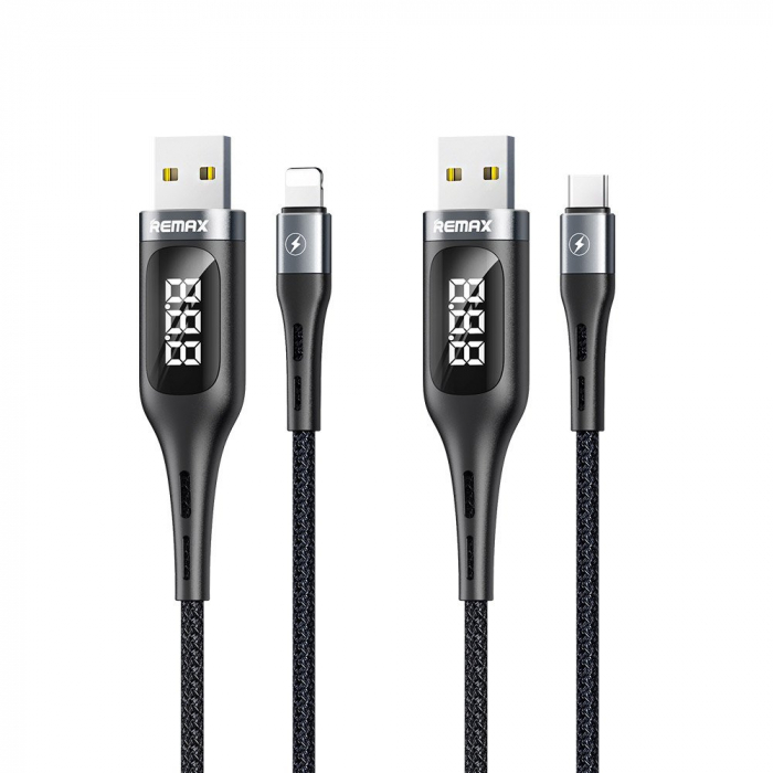 Remax Intelligent Digital Data USB - Lightning Cable overcharge protection programmable timer 2,1 A 1,2 m black (RC-096i black) [3]