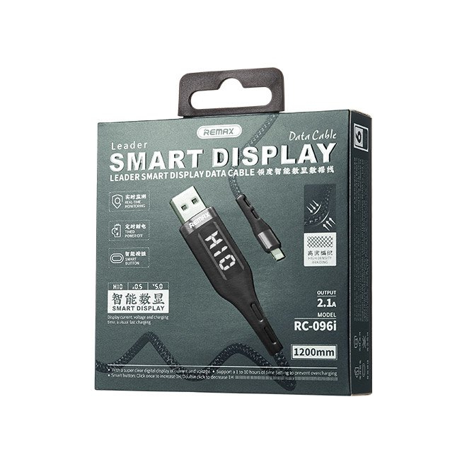 Remax Intelligent Digital Data USB - Lightning Cable overcharge protection programmable timer 2,1 A 1,2 m black (RC-096i black) [2]