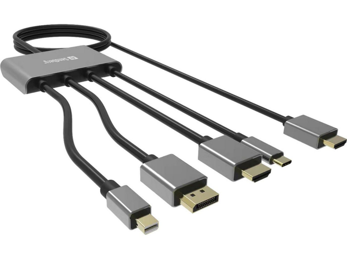 Adaptor Sandberg All‑In‑1 Display Hub – HDMI, USB-C, DisplayPort, Mini DP, 4K@60Hz, cablu 2m inclus, ideal pentru conferințe și birouri [3]