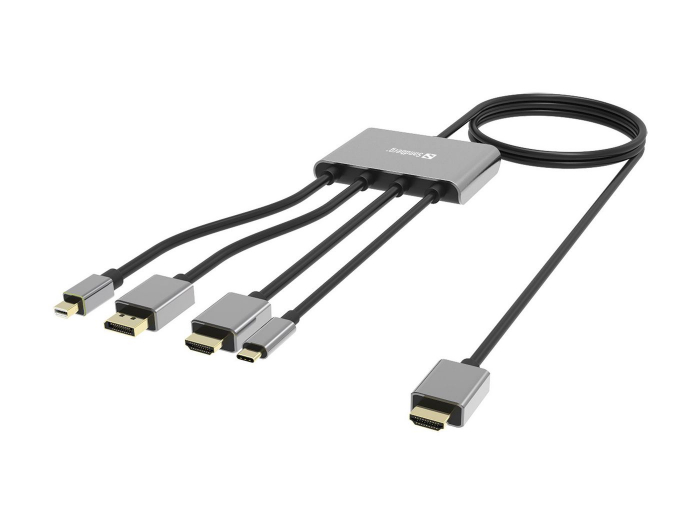 Adaptor Sandberg All‑In‑1 Display Hub – HDMI, USB-C, DisplayPort, Mini DP, 4K@60Hz, cablu 2m inclus, ideal pentru conferințe și birouri [4]