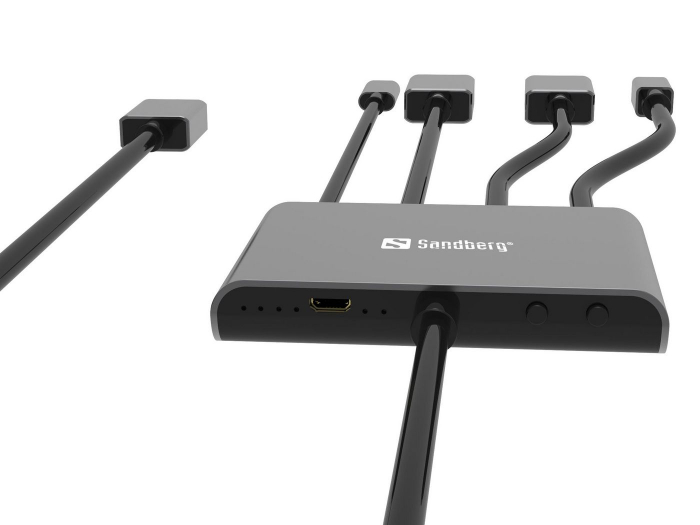 Adaptor Sandberg All‑In‑1 Display Hub – HDMI, USB-C, DisplayPort, Mini DP, 4K@60Hz, cablu 2m inclus, ideal pentru conferințe și birouri [2]