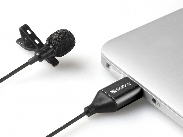 Microfon USB cu clip Sandberg Streamer, calitate audio clară pentru streaming și întâlniri online, microfon lavalier omnidirecțional cu cablu de 3m, [2]