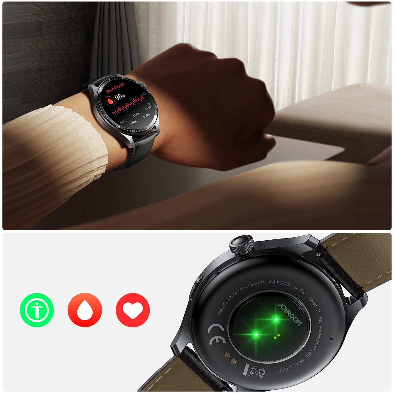 Smartwatch Joyroom Classic Series JR-FC2 PRO cu funcție de răspuns la apel - gri închis + curea cadou in cutie [10]