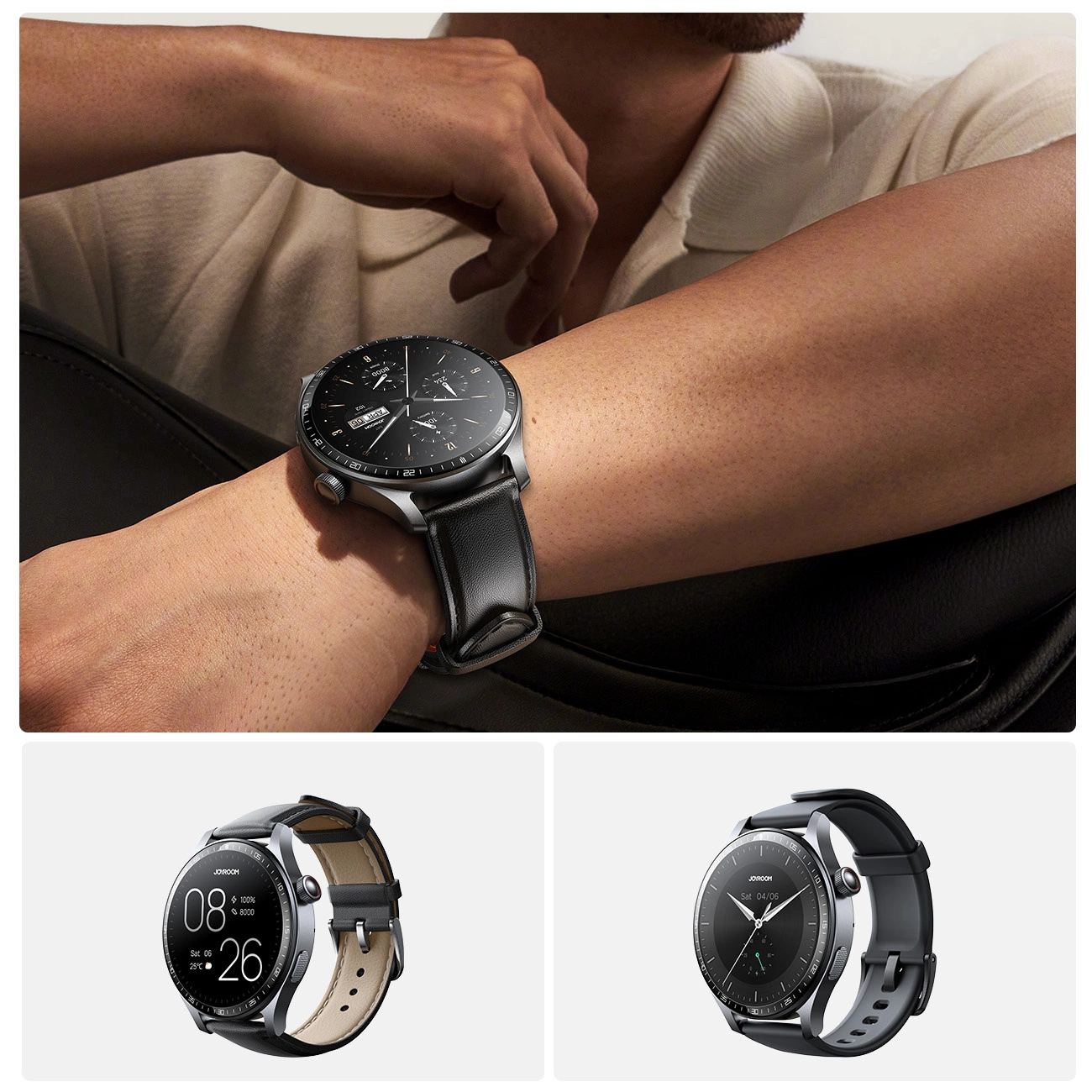 Smartwatch Joyroom Classic Series JR-FC2 PRO cu funcție de răspuns la apel - gri închis + curea cadou in cutie [14]