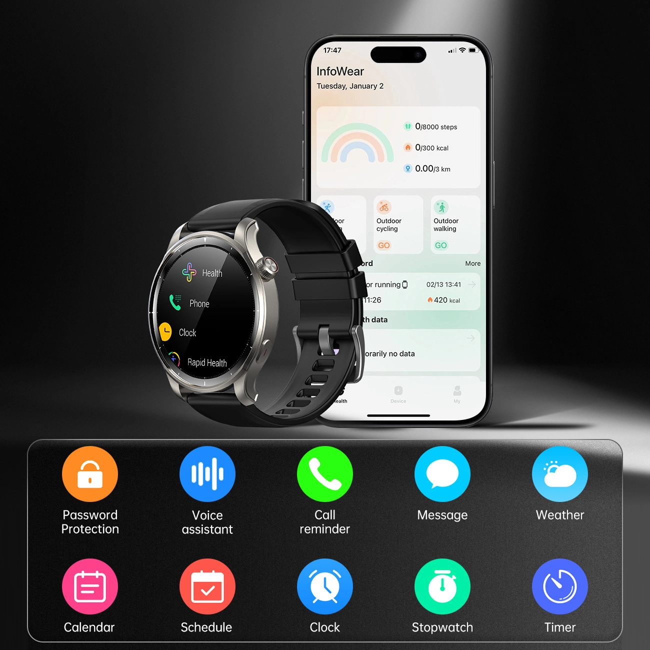 Smartwatch Joyroom JR-FV1 cu Apeluri, Ecran HD și Brățară Cadou [13]